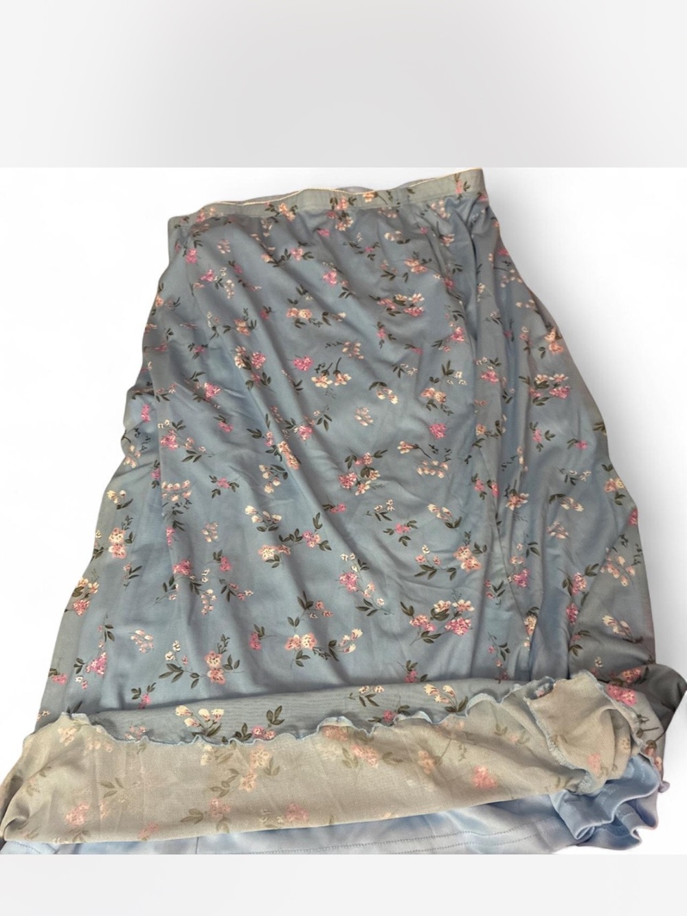SHEIN Blue Floral Pencil Skirt with Pink & Cream Blossoms